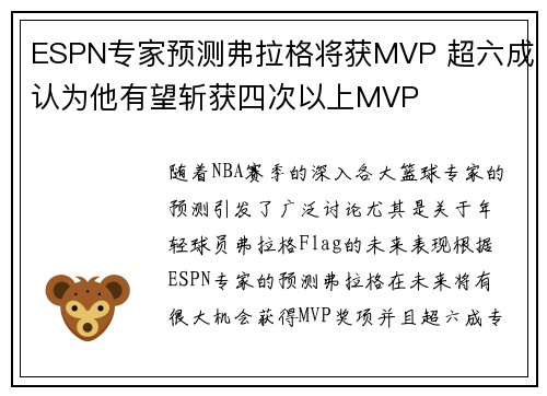 ESPN专家预测弗拉格将获MVP 超六成认为他有望斩获四次以上MVP